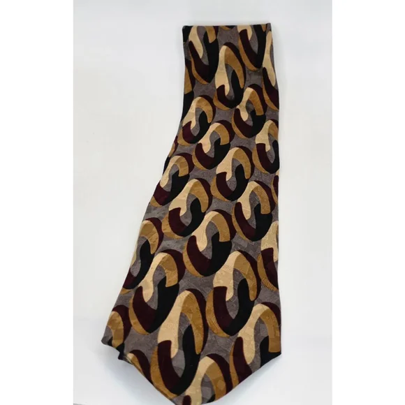 Men's FACETS Gray & Brown Abstract Pattern Silk Tie One Size - Picture 2 of 3
